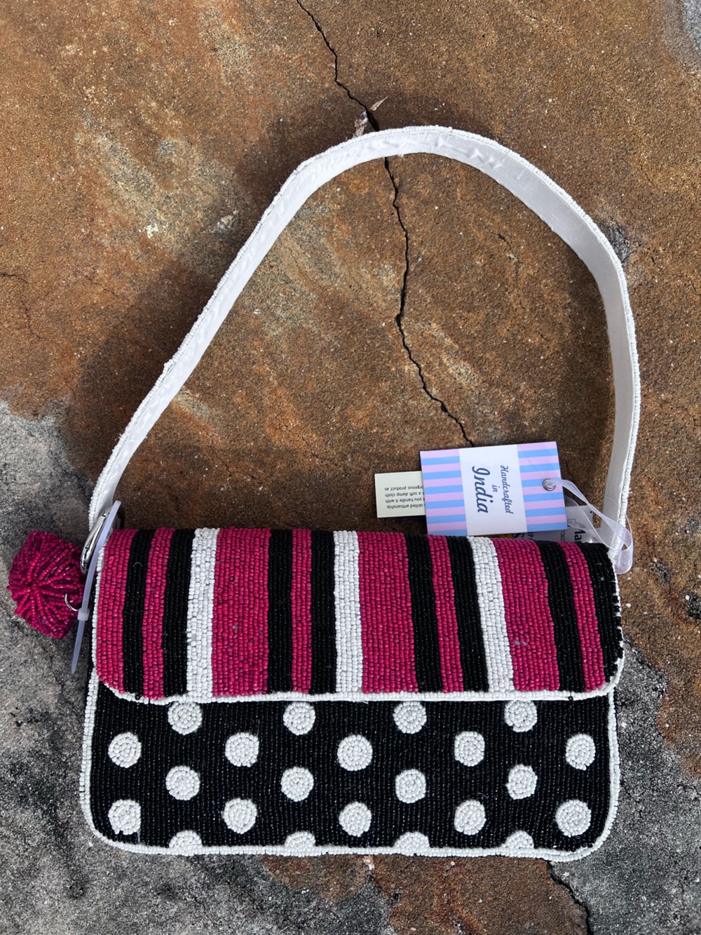 ⚪️NWT Beaded White Polka Dots & Red Black White Stripes Shoulder Bag